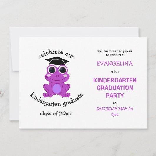 Invitation Cute Girly Pink Frog Kindergarten Graduation Party (Devant)