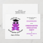 Invitation Cute Girly Pink Frog Kindergarten Graduation Party (Devant / Derrière)