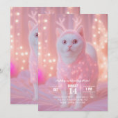 Invitation Cute Glowing Reindeer Kitty Winter Fantasy         (Devant / Derrière)