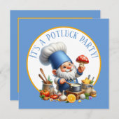 Invitation Cute gnome chef potluck party (Devant / Derrière)