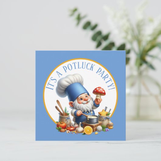 Invitation Cute gnome chef potluck party (Debout devant)