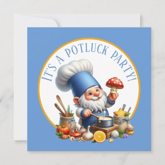 Invitation Cute gnome chef potluck party (Devant)