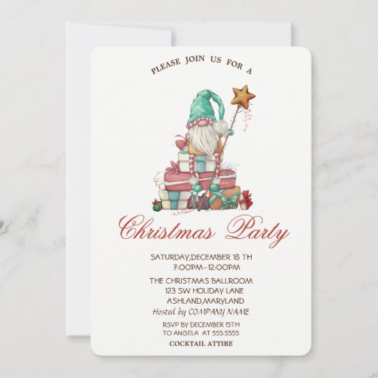 Invitation Cute Gnome Présente la Fête de Noël (Devant)