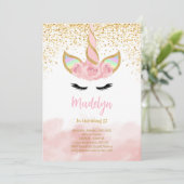 Invitation Cute Gold Parties scintillant Unicorn Anniversaire (Debout devant)