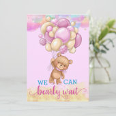 Invitation Cute Gold Rainbow Teddy Bear Balloons Baby shower (Debout devant)