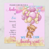 Invitation Cute Gold Rainbow Teddy Bear Balloons Baby shower (Devant / Derrière)