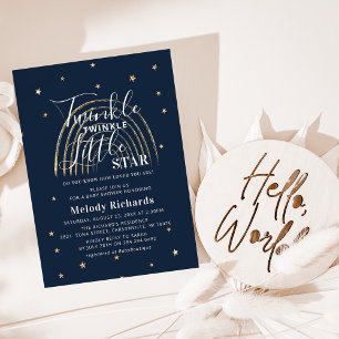Invitation Cute Gold Star & Rainbow Baby Shower