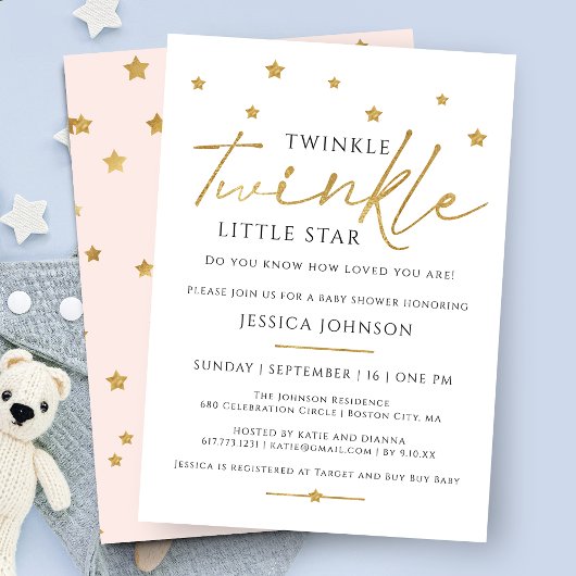 Invitation Cute Gold Twinkle Twinkle Little Star Baby shower
