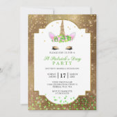 Invitation Cute Gold Unicorn St Patrick's Day Party (Devant)