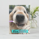 Invitation Cute Golden Retriever Manger Ice Cream Party (Debout devant)
