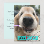 Invitation Cute Golden Retriever Manger Ice Cream Party (Devant / Derrière)