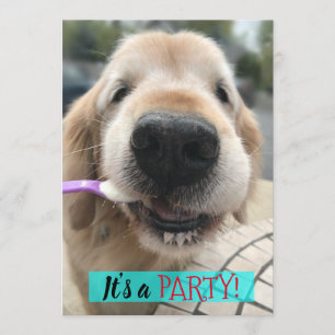 Invitation Cute Golden Retriever Manger Ice Cream Party