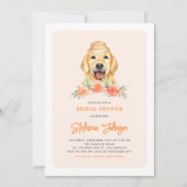 Invitation Cute Golden Retriever Peach Floral Fête des mariée (Devant)