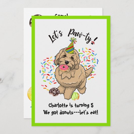 Invitation Cute Goldendoodle Chien Anniversaire Fête Invitati (Devant / Derrière)