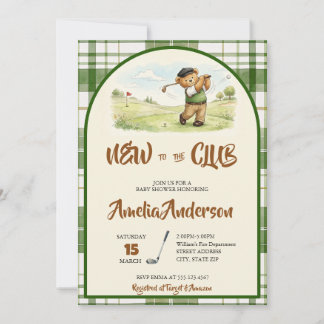 Invitation Cute Golf Teddy Bear New to the Club Baby Shower
