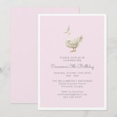 Invitation Cute Goose Aquarelle rose 5e anniversaire fête (Devant / Derrière)