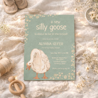 Invitation Cute Goose Minimal Boho Green Baby Shower
