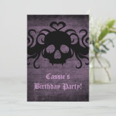 Invitation Cute goth vampire crâne de vampire violet foncé 7" (Debout devant)