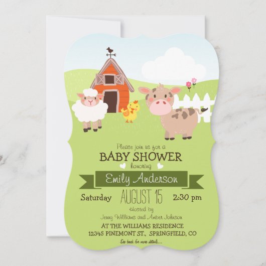 Invitation Cute Grange et animaux de ferme Baby shower à thèm (Devant)