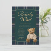 Invitation Cute Green and Blue We Can Bearly Wait Baby Shower (Debout devant)