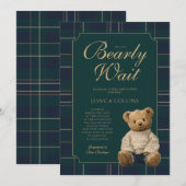 Invitation Cute Green and Blue We Can Bearly Wait Baby Shower (Devant / Derrière)