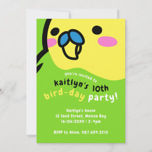 Invitation Cute Green Budgie Enfants 10e fête d'anniversaire