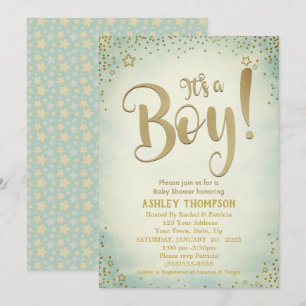 Invitation Cute Green C'est un garçon Stars Baby shower Invit