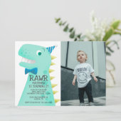 Invitation Cute Green Dinosaur fête d'anniversaire Photo pers (Debout devant)