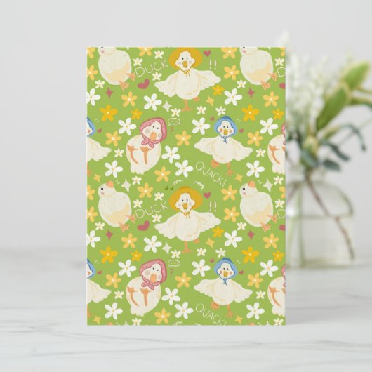 Invitation Cute Green Duck & Daisy Flower Seamless Pattern (Debout devant)