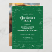 Invitation Cute Green Math Hand-Lettering Photo Graduation (Devant / Derrière)