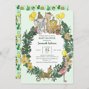 Invitation Cute Green Safari Animaux Baby shower Garçon