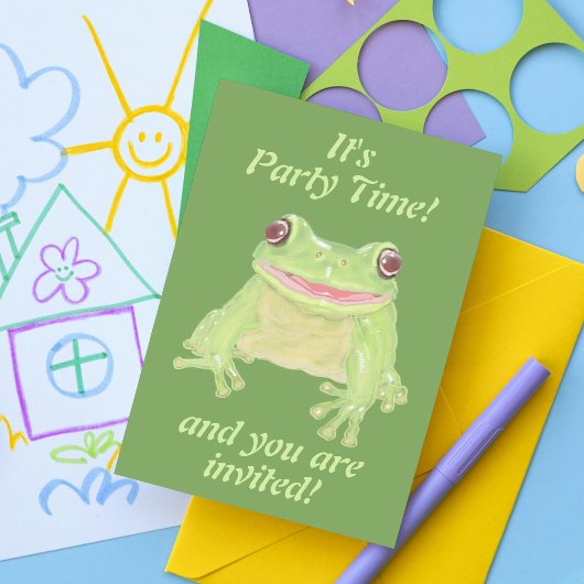 Invitation Cute Green Tree Frog - fête d'anniversaire.