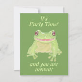 Invitation Cute Green Tree Frog - fête d'anniversaire. (Devant)