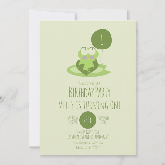 Invitation Cute grenouille Anniversaire Ballotte Vert Lily Pa (Devant)