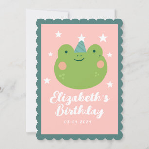Invitation Cute Grenouille Magique Rose Étoiles Vertes Annive