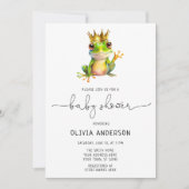 Invitation Cute grenouille Prince Vert & Baby shower Or (Devant)