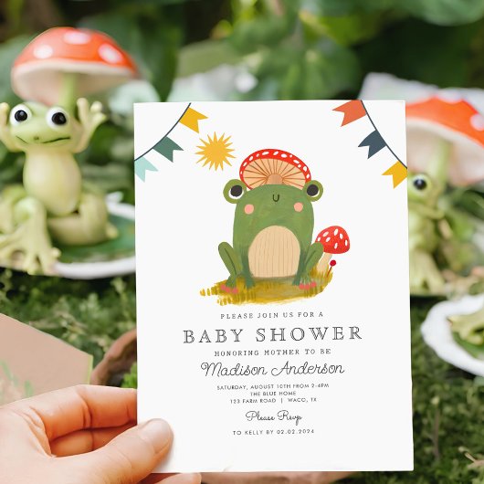 Invitation Cute grenouille Rouge casquette champignonCute Bab