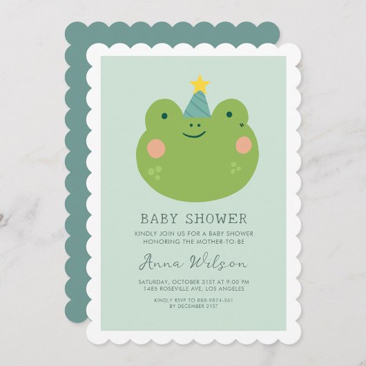 Invitation Cute grenouille Sage Green Cute Baby shower