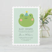 Invitation Cute grenouille Sage Green Cute Baby shower (Debout devant)