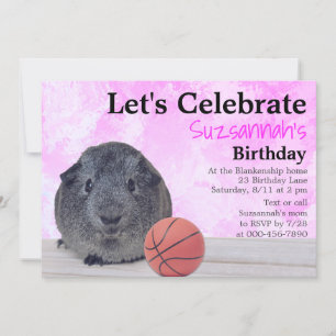 Invitation Cute Grey Guinée Cochon Basketball Personnalisé Fê