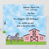 Invitation Cute Grey Horse Pony Rides Filles Anniversaire Inv (Devant / Derrière)