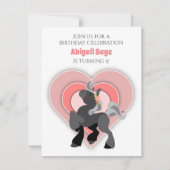 Invitation Cute Grey Pony et Coeurs Rose Cheval Anniversaire (Devant)