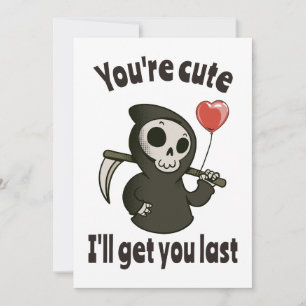Invitation Cute Grim Reaper avec coeur romantique