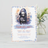 Invitation Cute Grim Reaper et Fleurs Aquarelle (Debout devant)