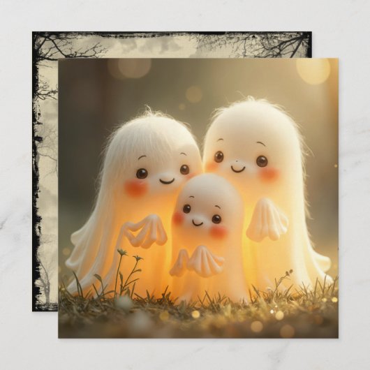 Invitation Cute groupe fantôme Halloween (Devant / Derrière)