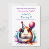 Invitation Cute Guinea Pig Fête d'anniversaire de la fille à  (Devant)