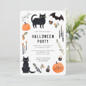Invitation Cute Halloween Chat Bat Citrouille (Debout devant)