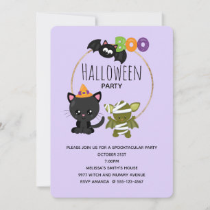 Invitation Cute Halloween Chat, chauve-souris et maman Boo