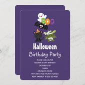 Invitation Cute Halloween Chat, chauve-souris, maman et fantô (Devant / Derrière)