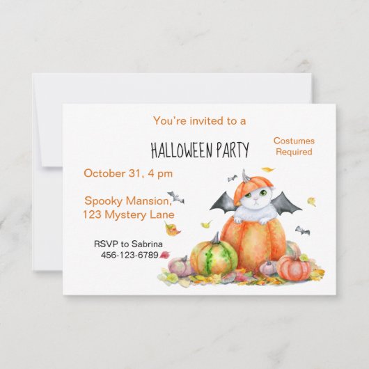Invitation Cute Halloween Chat en Citrouille (Devant)